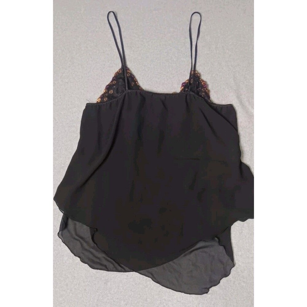 Vintage Y2K Black Embroidered Cami Top L Babydoll Floral Lace Sheer Whimsigoth - Picture 8 of 8